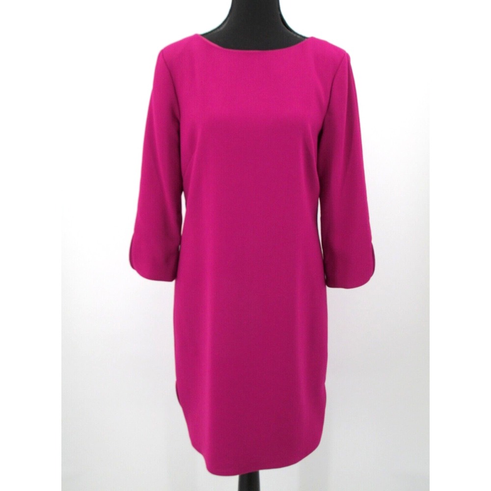 Eliza J Fuchsia Pink Boat Neck Shift Midi Dress 3/4 Sleeve Size 8
